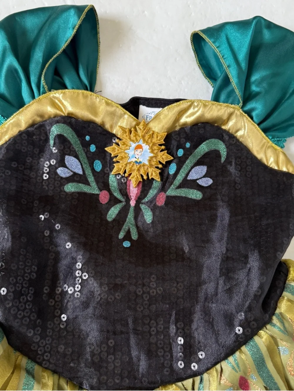 Disney Frozen Princess Anna Costume Green Coronation Dress - Picture 3 of 5